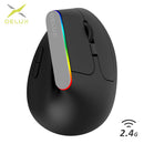 Delux M618C 无线静音人体工学立式6键游戏鼠标 USB接收器 RGB 1600 DPI 光学鼠标 适用于PC笔记本电脑