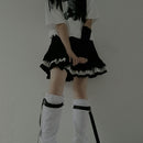 Solid White Harajuku Girl Leg Warmers Y2k Lady Plastic Buckle Knee Sweet Leg Warmer Student Korean Fashion Draw String Long Sock