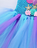 Kids Girls Mermaid Princess Dress Sleeveless Mesh Tutu 3D Flower Hair Hoop Set Children Halloween Theme Party Cosplay Costume