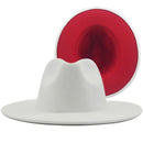 New White Red Patchwork Felt Jazz Hat Cap Men Women Flat Brim Wool Blend Fedora Hats Panama Trilby Vintage Hat 56-58-60CM