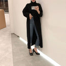 Women Designer Turtleneck Split Sweater Dress Ladies Long Sleeve Solid Straight Loose Knitted Maxi Dresses Winter vestido