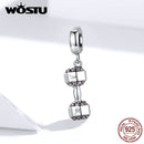 WOSTU Fashion 925 Sterling Silver Dumbbell Fitness Charms Fit Original Bracelet Pendant Beads Women DIY Necklace Jewelry CQC1340