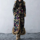 Ethnic Style Winter Coat Fur Collar Long Dust Coat Windbreaker Cotton Linen Vintage Cotton Padded Clothes Jaqueta Feminina f1859