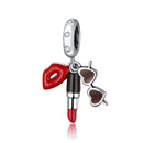 BISAER 925 Sterling Silver High Heels Shoes&Lipstick Charms Beads Wine Glass Pendant Fit Elegant Women DIY Bracelet Fine Jewelry