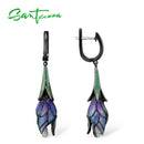 SANTUZZA Silver Jewelry Set for Women 925 Sterling Silver Purple Flower Earrings Pendant Set Trendy Fine Jewelry Handmade Enamel
