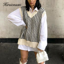 Hirsionsan V Neck Knitted Sweater Vest Women 2021 New Korean Cashmere Loose Vest Pullovers Female Solid Sleeveless Knitwear