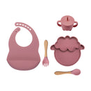 5Pcs/1Set Silicone Baby Feeding Bowl Tableware Waterproof Spoon Non-Slip Crockery BPA Free Silicone Dishes for Baby Tableware