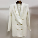 TOP QUALITY 2022 Baroque Designer Dress Women's Long Sleeve Satin Collar Double Breasted Lion Buttons Notched Collar Dress