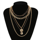 IngeSight.Z Punk Multi Layer Curb Cuban Chunky Thick Portrait Choker Necklace Women Vintage Carved Coin Pendant Necklace Jewelry