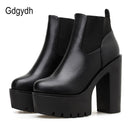 Gdgydh – bottes en cuir noir pour femmes, chaussures à talons hauts et plate-forme, modèle de fête, printemps-automne, couleur unie
