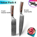 Kitchen Knife 1-9pcs Chef Knives 7CR17 440C High Carbon Stainless Steel Damascus Drawing Gyuto Cleaver Set Slicer Santoku Knife