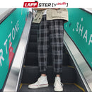 LAPPSTER-青少年街头服饰黑色格子裤男慢跑裤2022男士直筒哈伦裤男韩版嘻哈裤大码