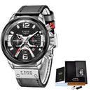 2022 LIGE Men Watches Top Brand Luxury Blue Leather Chronograph Sport Watch For Men Fashion Date Waterproof Clock Reloj Hombre