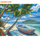 CHENISTORY 框船海滩数字油画现代墙壁艺术数字画丙烯帆布数字画家居装饰品