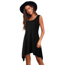 Nice-forever Casual Pure Color with irregular hem Dresses Loose Women Shift Summer Dress 413
