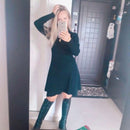新款女士复古连衣裙 秋冬季长袖修身A字短款毛衣裙 优雅女士针织连衣裙