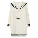 Mid-length Sweater 2022 New Women Loose Outer Wear Navy Style Korean Style Western Style Autumn Knitted Dress Trend