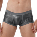 Mens Low Waist Faux Leather Boxer Shorts Sports Swimming Trunks Swimwear Board Shorts Bulge Pouch Elastic Waistband Underpants