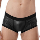 Mens Low Waist Faux Leather Boxer Shorts Sports Swimming Trunks Swimwear Board Shorts Bulge Pouch Elastic Waistband Underpants