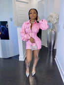 Plaid Women Mini Dress 2021 Autumn Puff Long SleevBodycon Shirts Dresses Sexy Club Party Outfits
