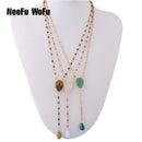 NeeFuWoFu Stainless Steel Necklace Natural Pendant Short Woman Pink Stone Jewelry fashion Accessories brand gift Women's present