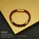 REAMOR Men Black Green Natural Stone Braided Leather Bracelets Gold Color 316L Stainless steel Embedded Clasp Bangle Jewelry