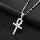 D&amp;Z White Gold Ankh Pendant Iced Out CZ Stones Mens Micro Paved AAA CZ Hip Hop Gold Silver Color Charm Chains Jewelry Gift