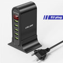 USLION USB充电器 5端口LED显示屏 多USB手机桌面充电器 欧规 美规 英规插头 带数显旅行墙壁充电器适配器