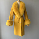 2020 Wool Coat Women Pied De Poule Natural Fox Fur Collar Cashmere Wool Blends Long Outerwear Ladies Streetwear