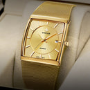 WWOOR Luxury Gold Watch Men Square Japan Quartz Slim Steel Mesh Waterproof Sports Automatic Date Wrist Watches Relogio Masculino