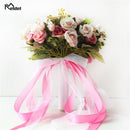 Meldel New Purple White Wedding Bouquet Handmade Artificial Flower Rose Buque Casamento Bridal Bouquet for Wedding Decorations