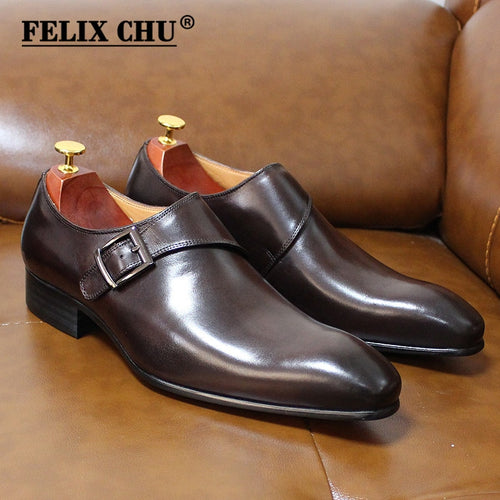 Size 13 Brand Designer Men Dress Shoe Classic Genuine Leather Buckle Monk Strap Men's Brown Black Office Party Formal Mens Shoes