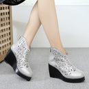 GKTINOO Fashion Rhinestones Gauze Sandals Summer New Mesh Boots Genuine Leather Women's Shoes Hollow Boots High Heels Wedges