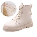 COOTELILI Fashion Zipper Flat Shoes Woman High Heel Platform PU Leather Boots Lace up Women Shoes Ankle Boots Girls 35-40