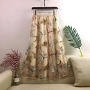 New Autumn Women Mesh Skirt Dragonfly Sequin Embroidery Long Skirt Ladies Casual Voile Appliques Skirt Mid-calf Swing Skirts
