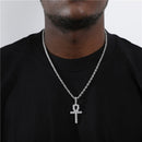 D&amp;Z White Gold Ankh Pendant Iced Out CZ Stones Mens Micro Paved AAA CZ Hip Hop Gold Silver Color Charm Chains Jewelry Gift
