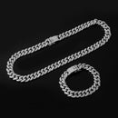 Necklace +Watch+Bracelet Hip Hop Miami Curb Cuban Chain Gold Color Iced Out Paved Rhinestones CZ Bling Rapper For Men Jewelry