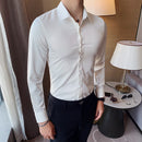 40kg-75kg Small Asian Size Fashion New Mens Shirt Korea Styles Long Sleeve Slim Fit Yellow Green White Casual Social Shirts