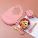 5Pcs/1Set Silicone Baby Feeding Bowl Tableware Waterproof Spoon Non-Slip Crockery BPA Free Silicone Dishes for Baby Tableware