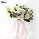 Meldel New Purple White Wedding Bouquet Handmade Artificial Flower Rose Buque Casamento Bridal Bouquet for Wedding Decorations