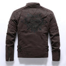 Faux Leather Jacket Men Winter Fleece Warm Motorcycle Windbreaker PU Leather Jackets Male Multi-pocket Embroidery Jackets