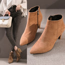 Boots Women Autumn Ankle Boots Sexy Flock High Heels 7CM Point Zipper Leopard Half Short Winter Boots Female Adult Shoes
