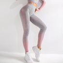 SHINBENE Stretchy High Waist Seamless Athletic Sport Workout Tights Women Striped Hip Enhancing Running Gym Fitness Leggings