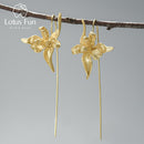 Lotus Fun Elegant Iris Flower Dangle Earrings Real 925 Sterling Silver 18K Gold Earrings for Women Gift Handmade Fine Jewelry