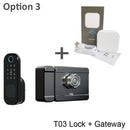 RAYKUBE指纹门锁，带蓝牙TT Lock APP密码智能卡，13.56mhz IC，可与网关WiFi Alexa T03配合使用