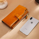 KANGAROO KINGDOM Vintage Luxury RFID Women Wallets Genuine Leather Long Zipper Clutch Purse Large Capacity Card Holder Wallet