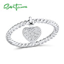 SANTUZZA Silver Ring For Women 925 Sterling Silver Heart Female Rings Rose Gold Color Cubic Zirconia Ring Set  Fashion Jewelry
