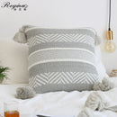 REGINA Baroco Decor Knitted Cushion Cover Gray Stripe Tassel Design Pillow Case Cotton Super Soft Sofa Car Nordic Pillow Cover