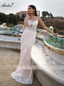 Alonlivn Elegant 2 In 1 Wedding Dress Champagne Tulle  With Gold Belt  Removable Train Appliques Lace Sleeveless Bridal Gowns