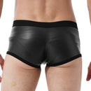 Mens Low Waist Faux Leather Boxer Shorts Sports Swimming Trunks Swimwear Board Shorts Bulge Pouch Elastic Waistband Underpants